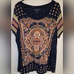 2X Lucky Brand Short Sleeve Boho Top